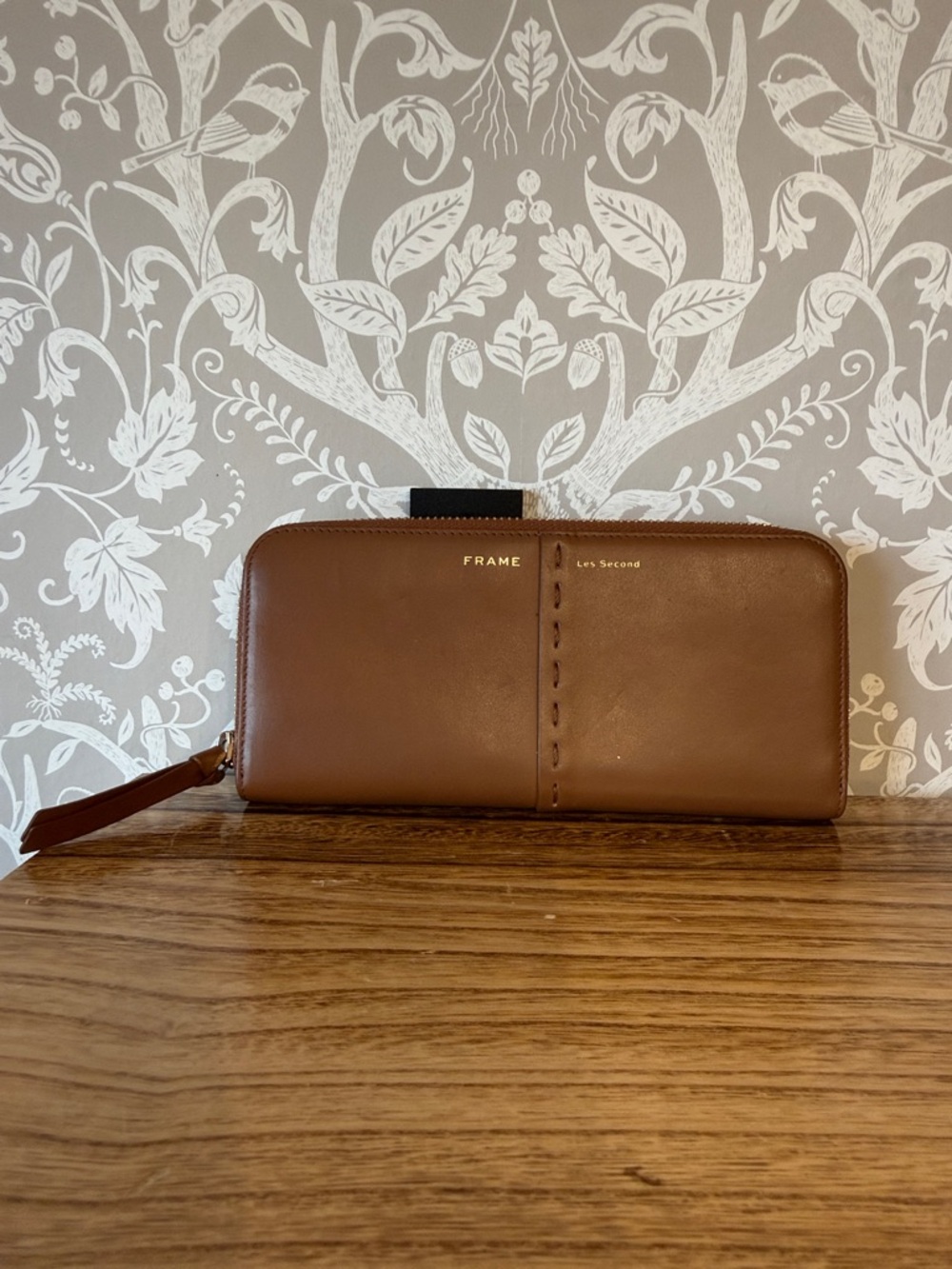 Frame Les Second Brown Smooth Leather Zip Around Wallet Gold Hardware NWOT